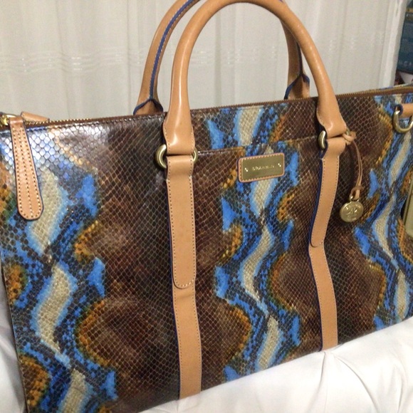 Brahmin Leather Blue/Brown Snakeskin Weekender  NOTE:  large like an overnighter - Picture 3 of 12